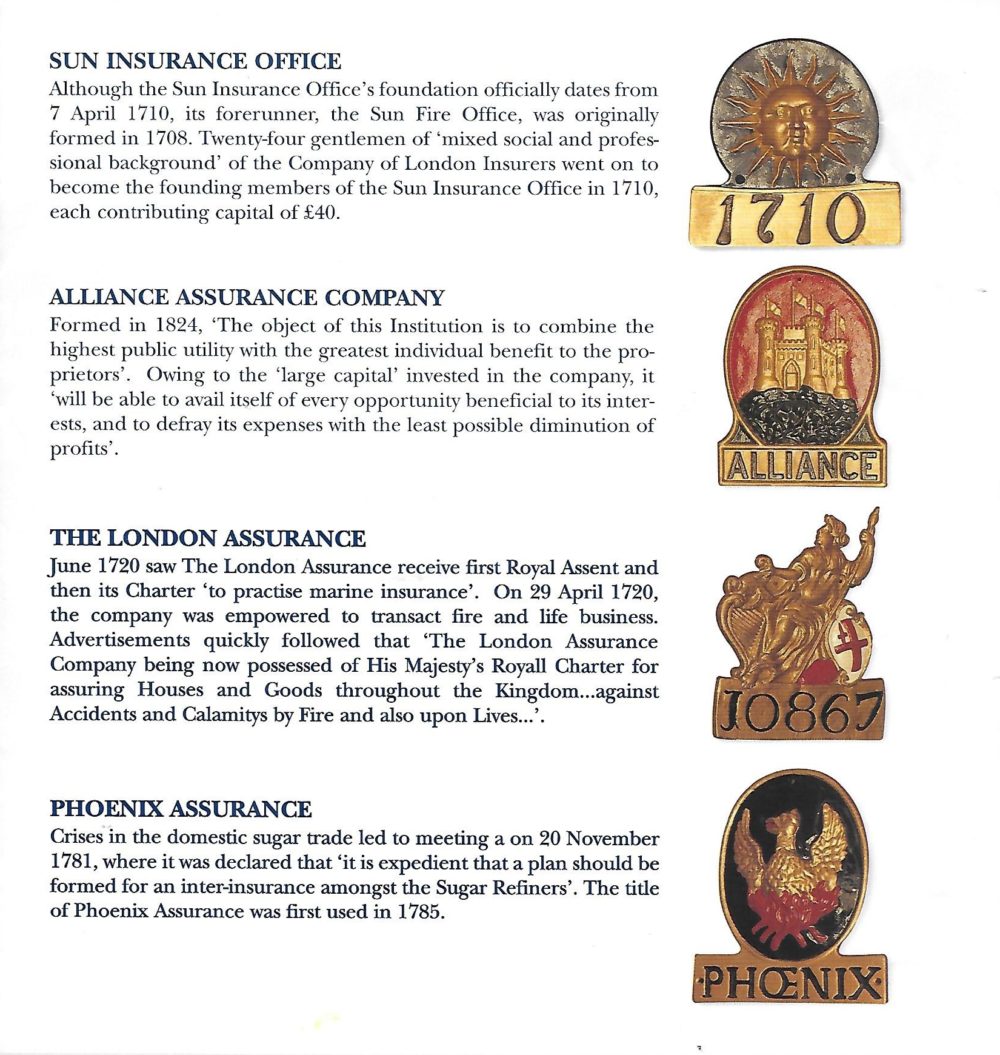 Second version of Royal Fire Marks, showcasing historical insurance symbols