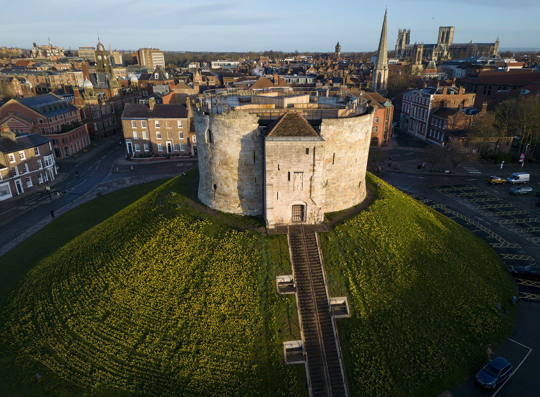Cliffords Tower with views over York, emphasizing heritage property insurance