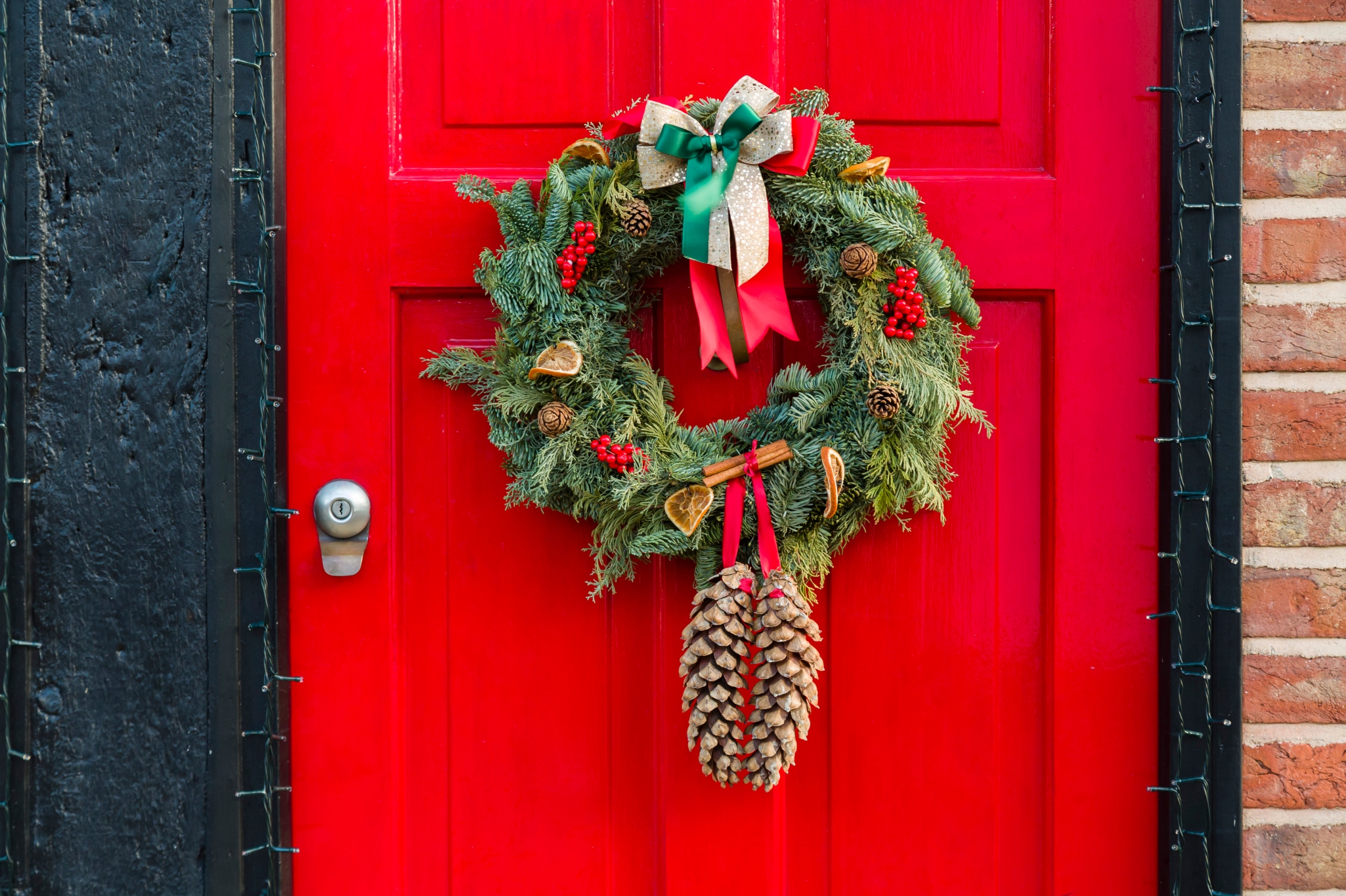 Christmas wreath on listed property door